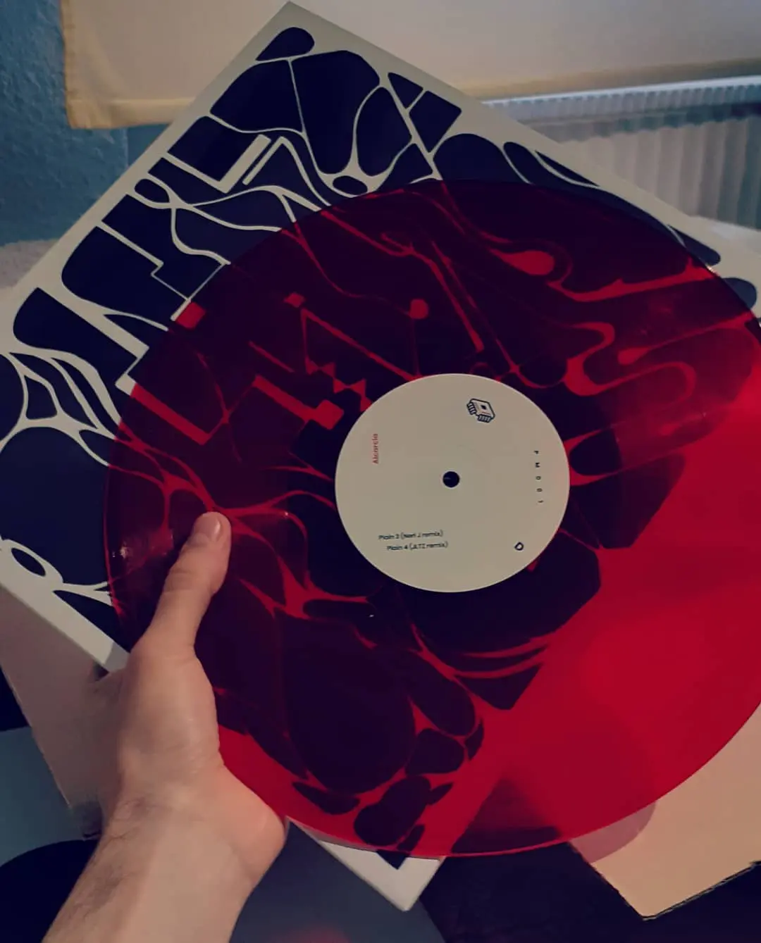 Holding a vinyl record, Leafy Plains of Incoherence between shadows until dawn [PM001].